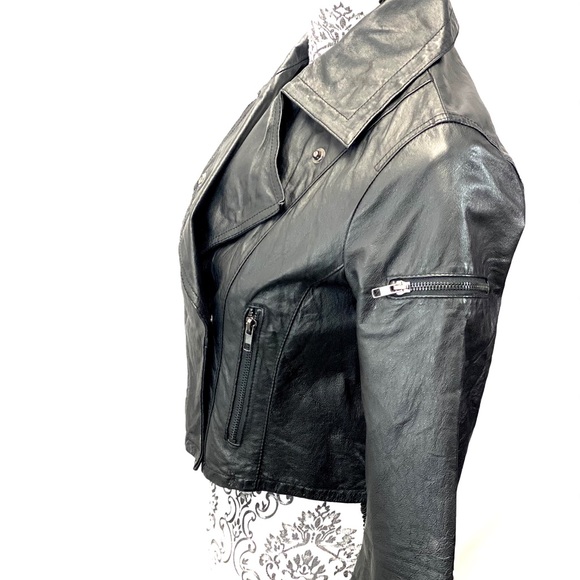 BB DAKOTA- Genuine Leather - Cropped 3/4 sleeve Moto jacket - Picture 3 of 10